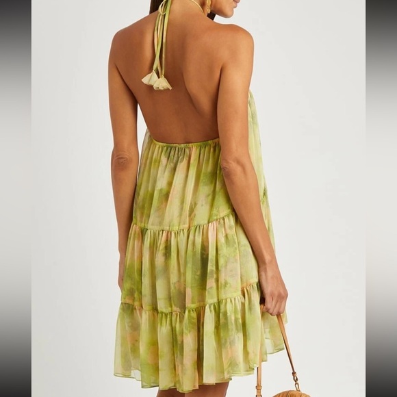 MISA Los Angeles Size Small Sastra Mini Dress In Chartreuse Abstract Halter Neck - Picture 13 of 13
